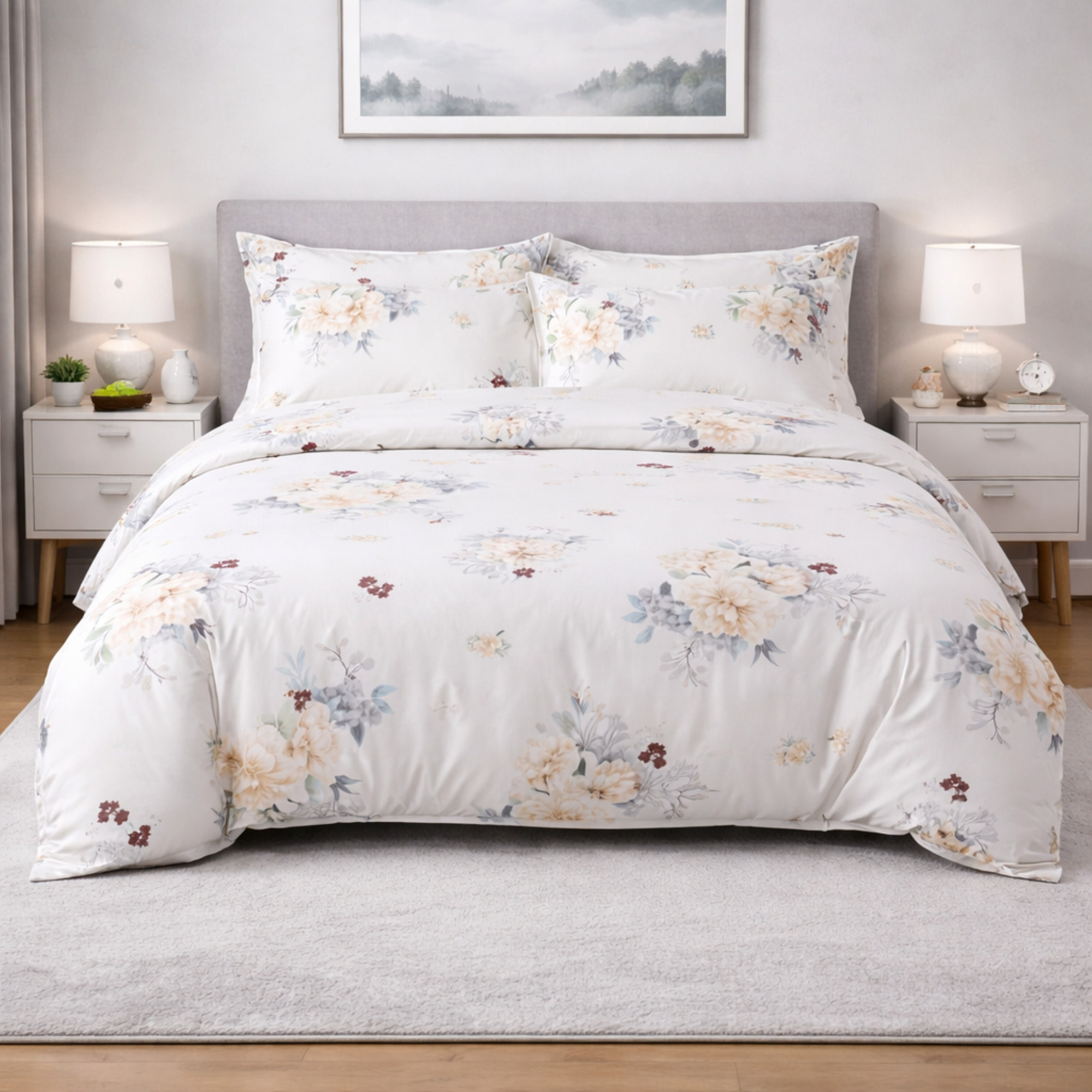 LAURA BIAGIOTTI Completo Letto Matrimoniali in Percalle Stampato Okab_avorio