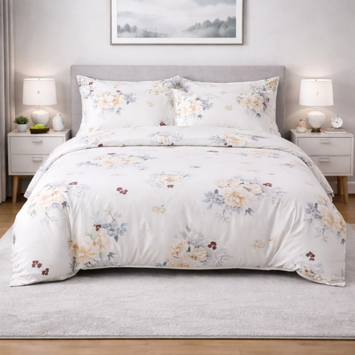 LAURA BIAGIOTTI Completo Letto Matrimoniali in Percalle Stampato Okab_avorio