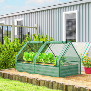 Jardinera Exterior Grande con Mini Invernadero, Huerto Urbano de Acero Galvanizado con Base Abierta, Resistente a la Intemperie, para Patio, Terraza, Balcón, 185x95x92 cm, Gris y Verde