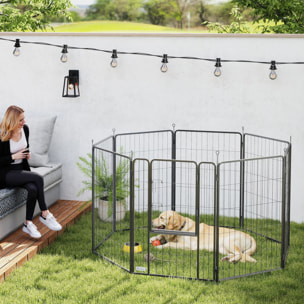 Parque para Perros de 8 Paneles de 100 cm de Altura, Vallas para Perros de Acero Resistente Plegable, con Puerta, para Interior y Exterior, Negro