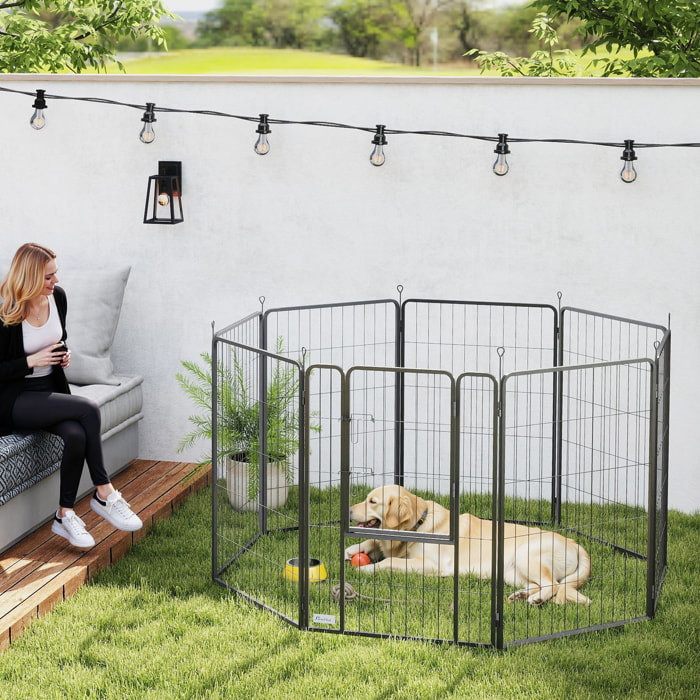 Parque para Perros de 8 Paneles de 100 cm de Altura, Vallas para Perros de Acero Resistente Plegable, con Puerta, para Interior y Exterior, Negro