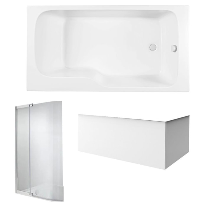 Pack baignoire bain douche 170 x 90 Malice version droite + tablier en angle + pare bain