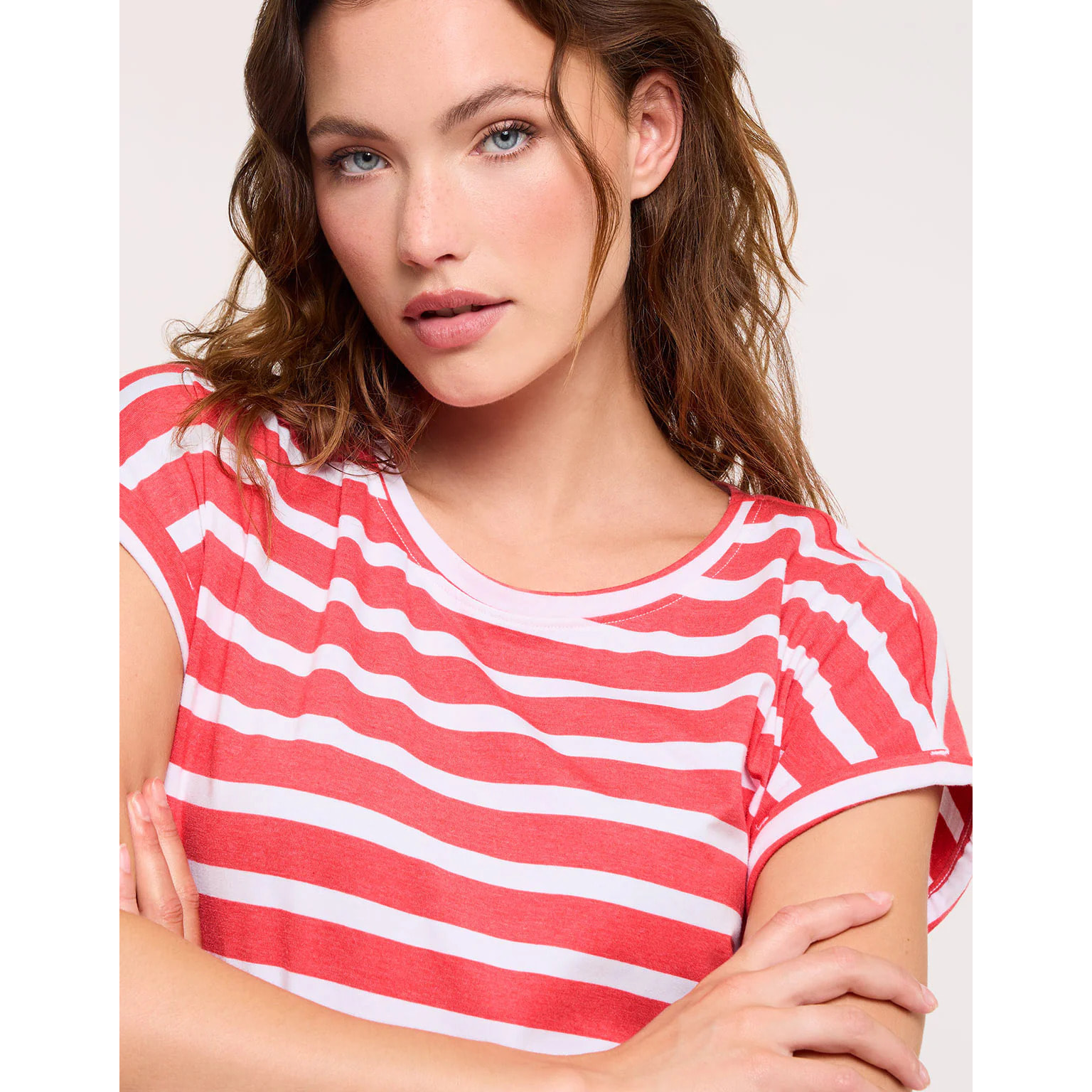 Camiseta Manga Corta de Rayas Coral - Madonna