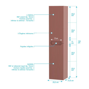 Meuble et colonne de Salle de Bains LEON 80cm Terracotta - Façades Ondulées - Vasque Blanche Mate