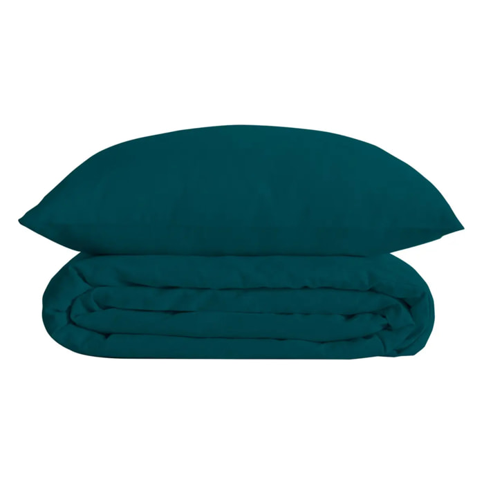 Parure de lit - percale - bleu - 220x240 cm