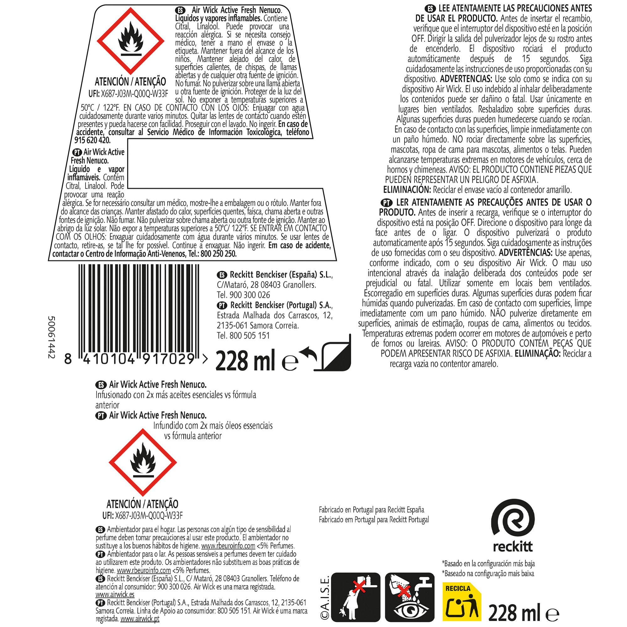 Air Wick Active Fresh Spray Automatico Sin Aerosol - Ambientador para casa con aroma a Nenuco - Recambio