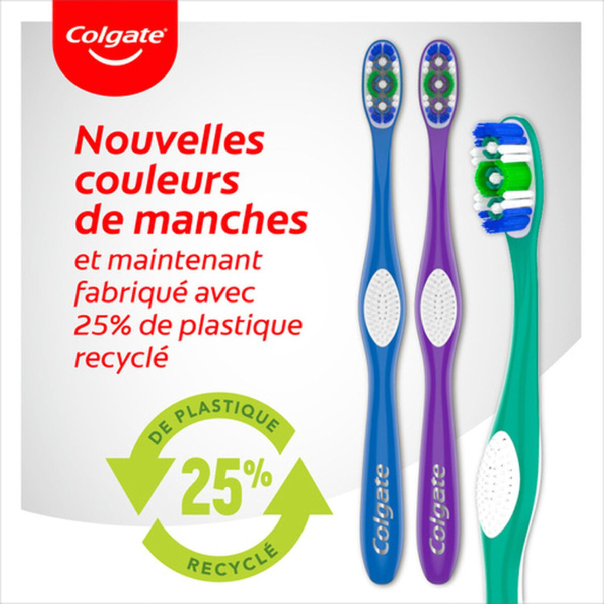 Pack de 12 - Brosse à dents Colgate 360 25% Plast Recy Medium Tripack