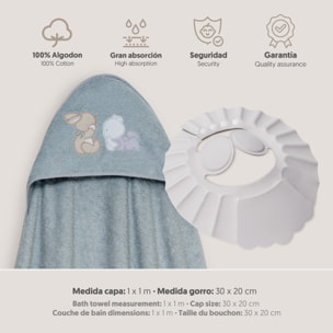Capa Baño 1X1 Mod Oso Tumbado Conejito+Gorro Gris
