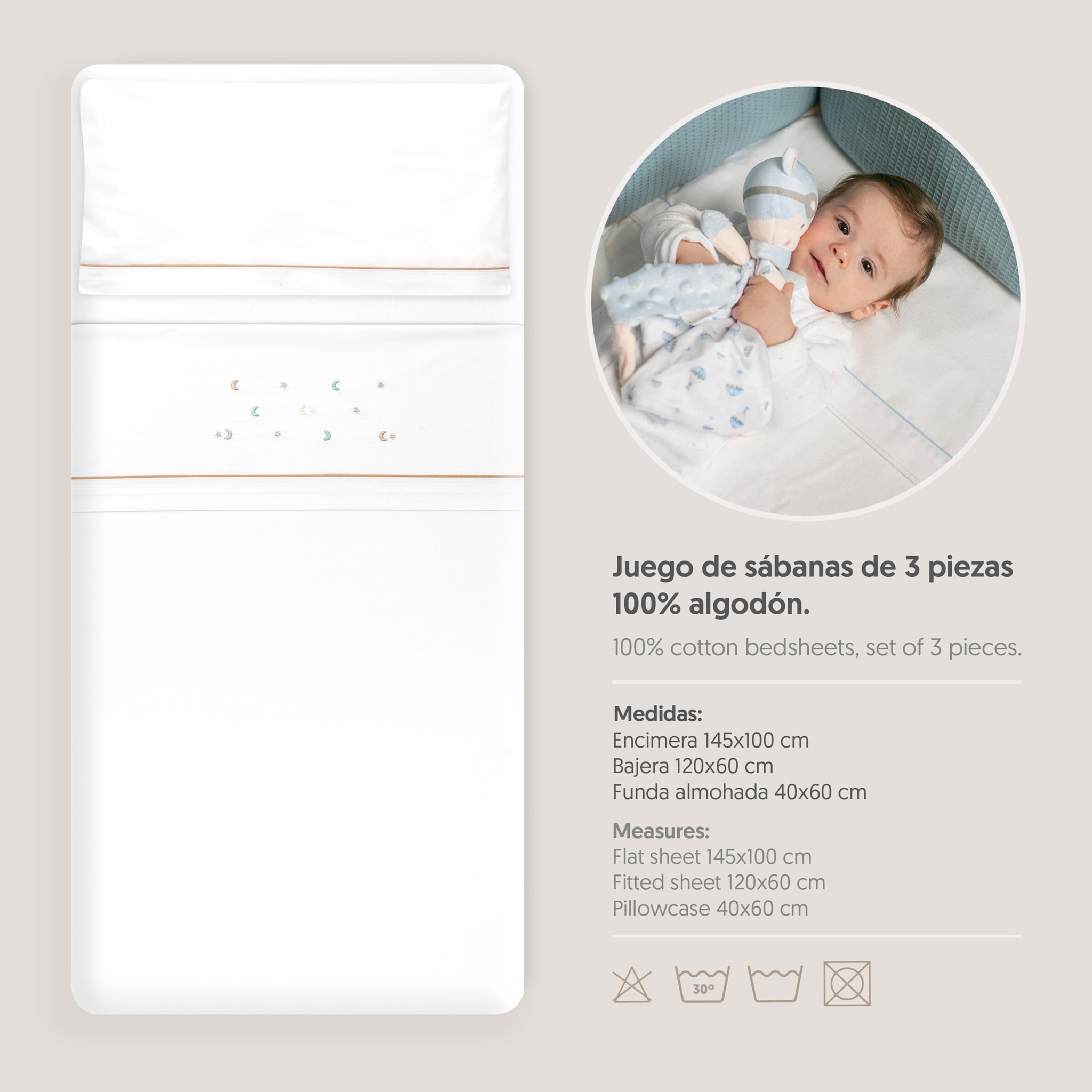 Triptico Cuna Estrella Luna Multicolor + Broche Bco/Beig