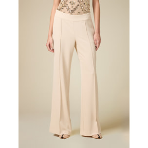 Oltre - Pantalones wide leg vaporosos - Beige