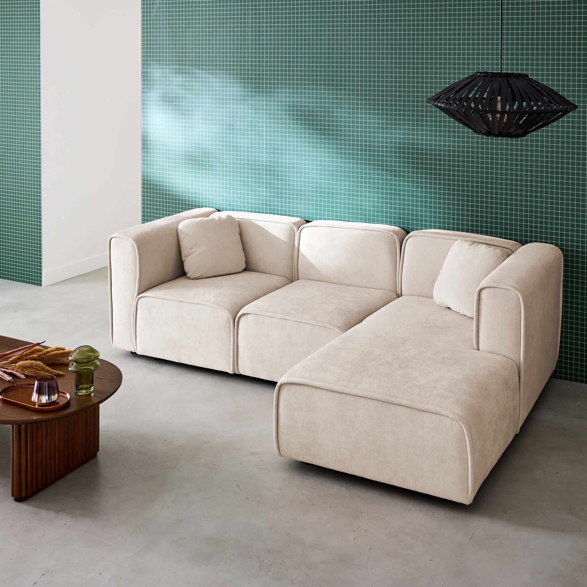 Canapé d'angle droit 3 places tissu LESTER