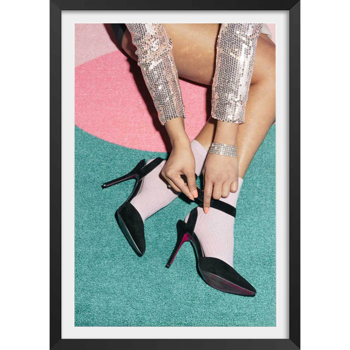 Affiche vintage Disco party Affiche + cadre en bois - Noir