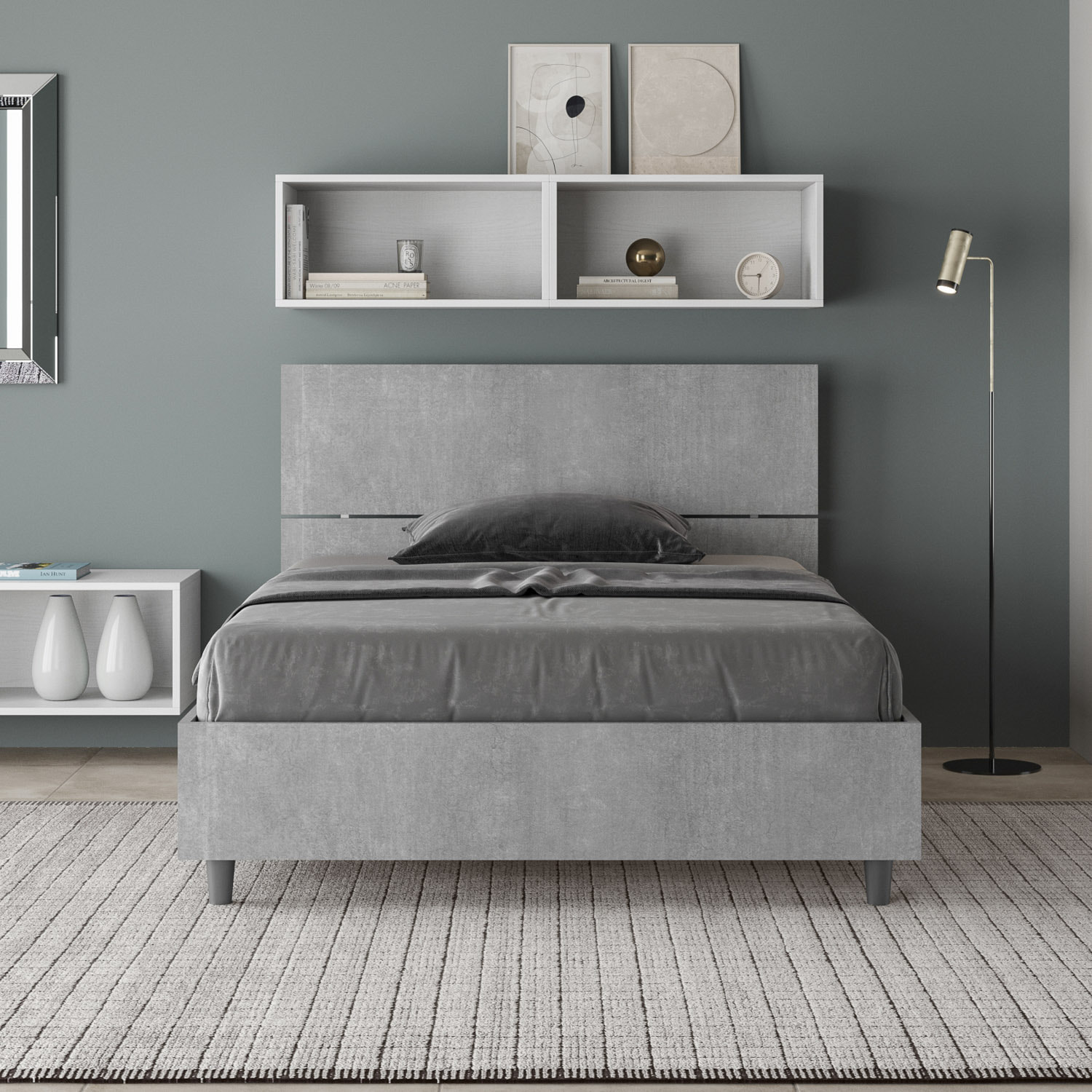Letto una piazza e mezza senza rete 120x190 testata dritta cemento Demas
