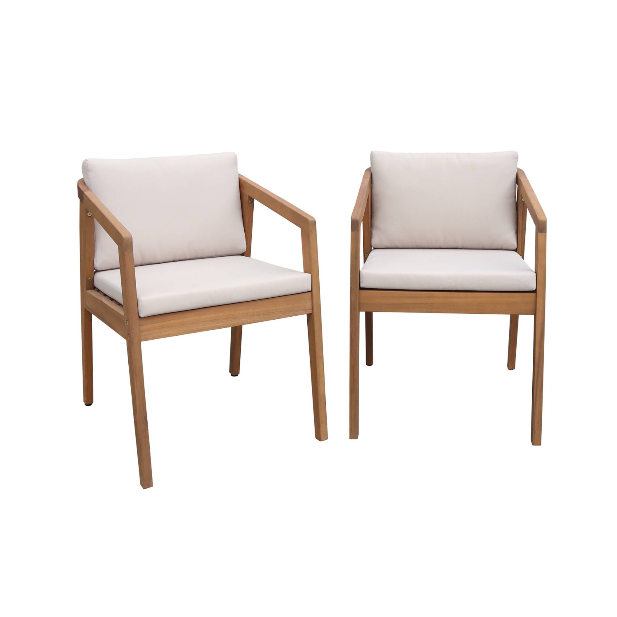 Lot de 2 fauteuils de jardin beige ZAMARA en bois d'acacia. 53 x 62 x 73 cm