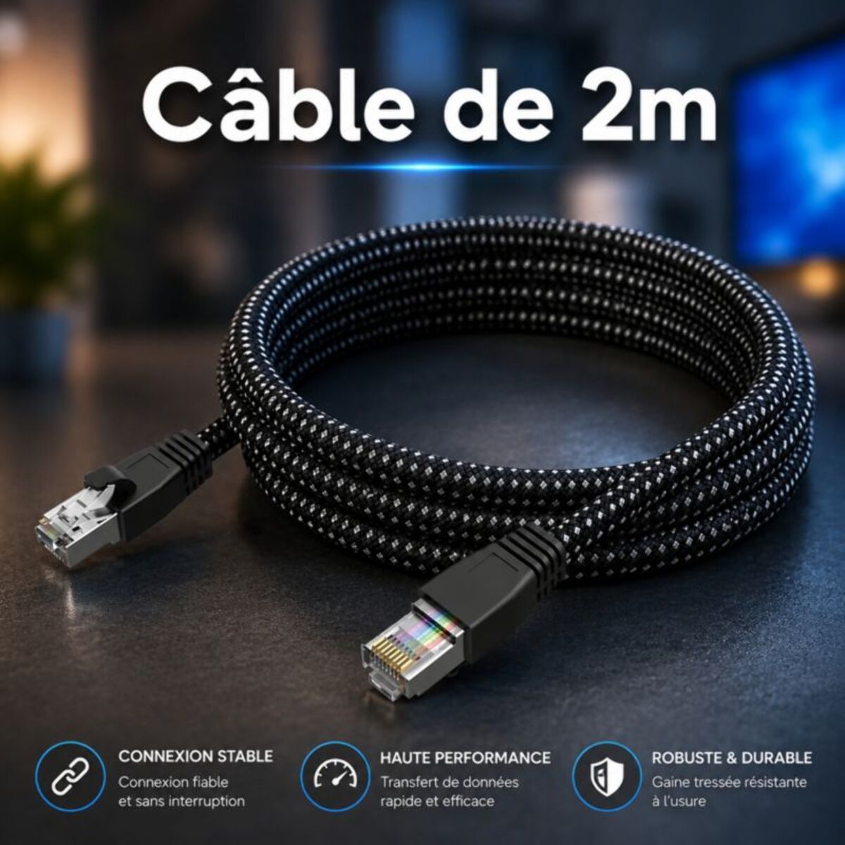 Câble Ethernet ADEQWAT RJ45 2M CAT8E