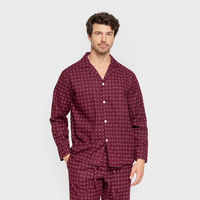Pigiama in flanella a maniche lunghe da uomo loui burgundy