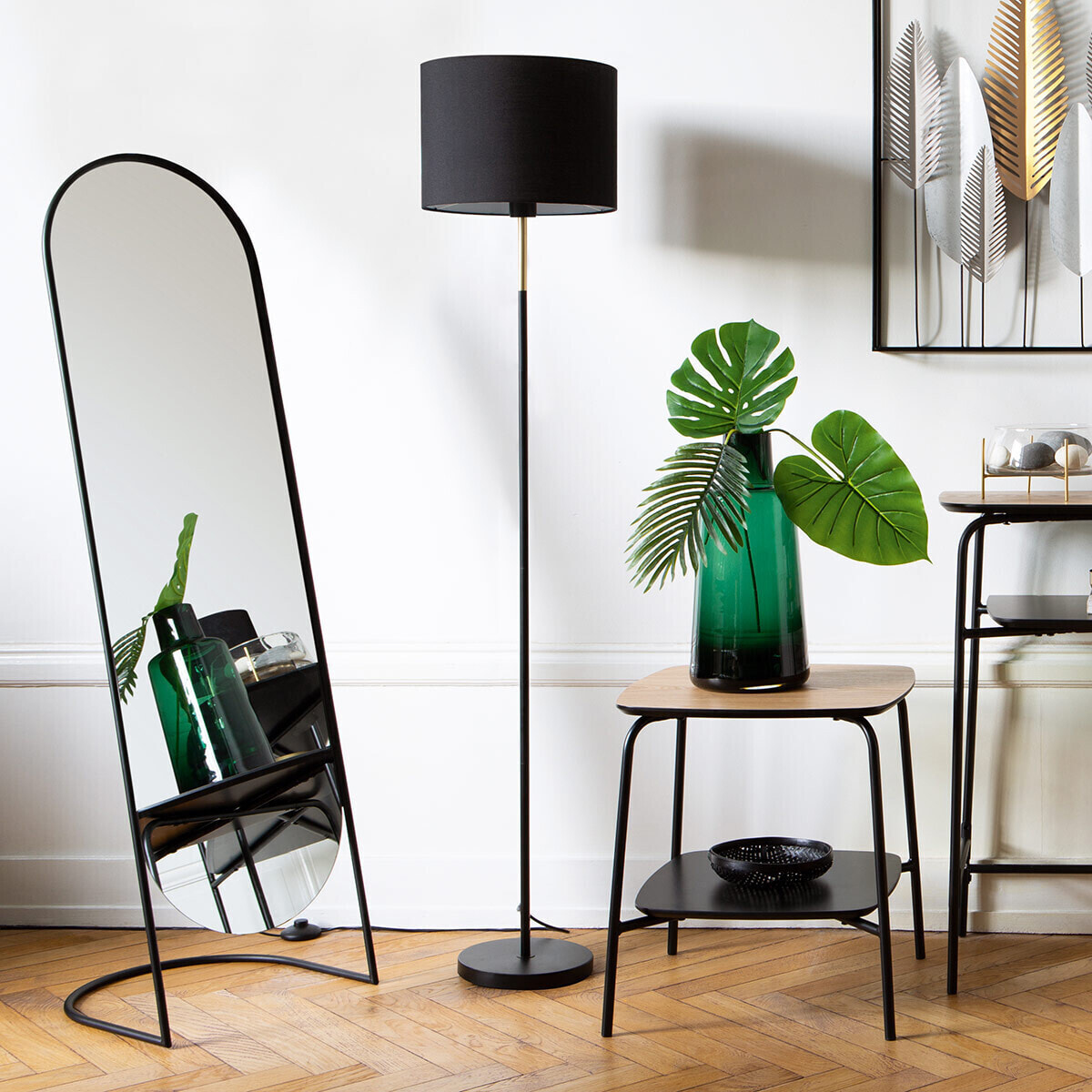Lampadaire "Jule" - noir et doré - métal H151 cm