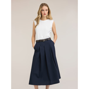 Motivi - Vestito midi con cintura e gonna in popeline - Nero