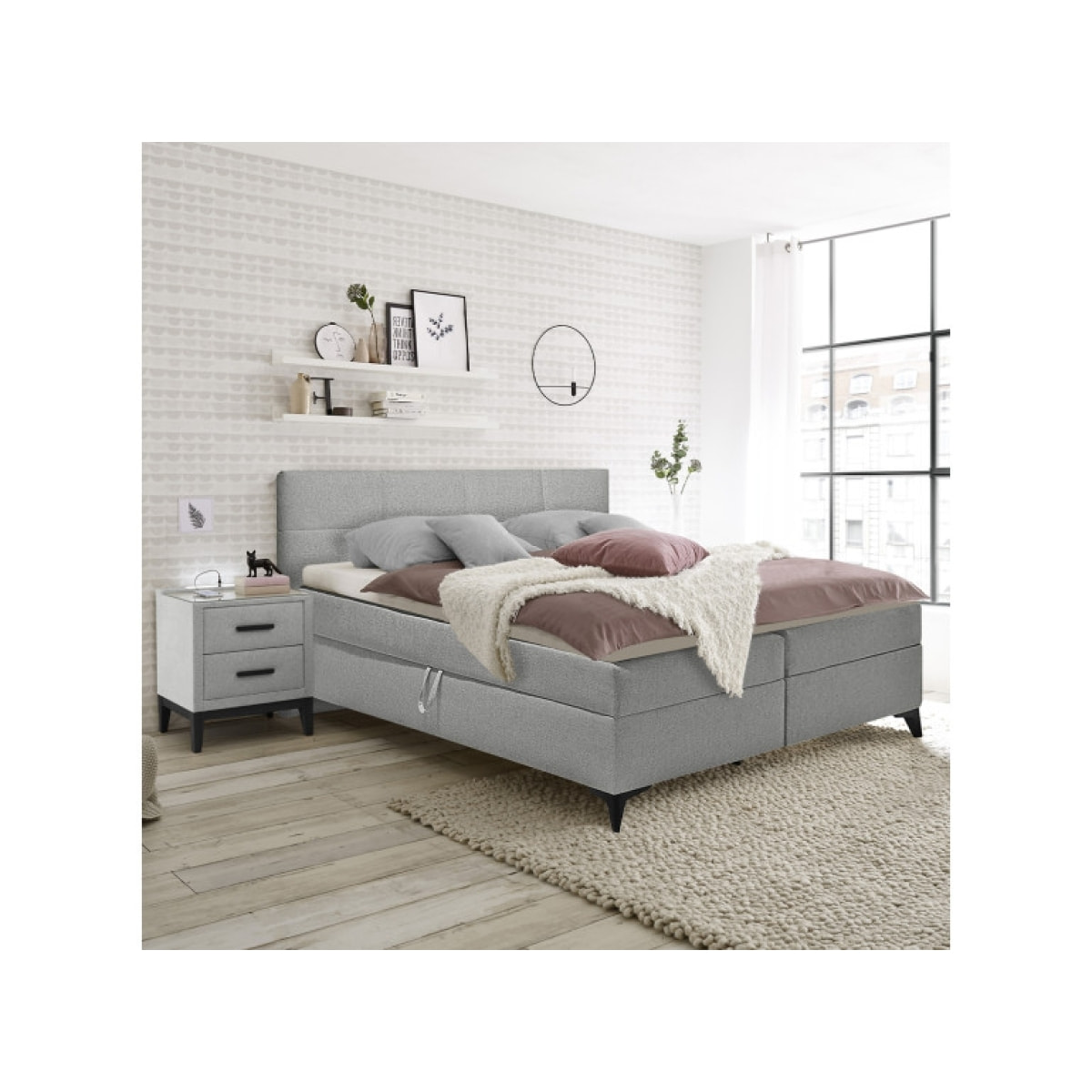 Lit boxspring avec coffre 180x200 gris, bleu ou marron - TRESSERVE