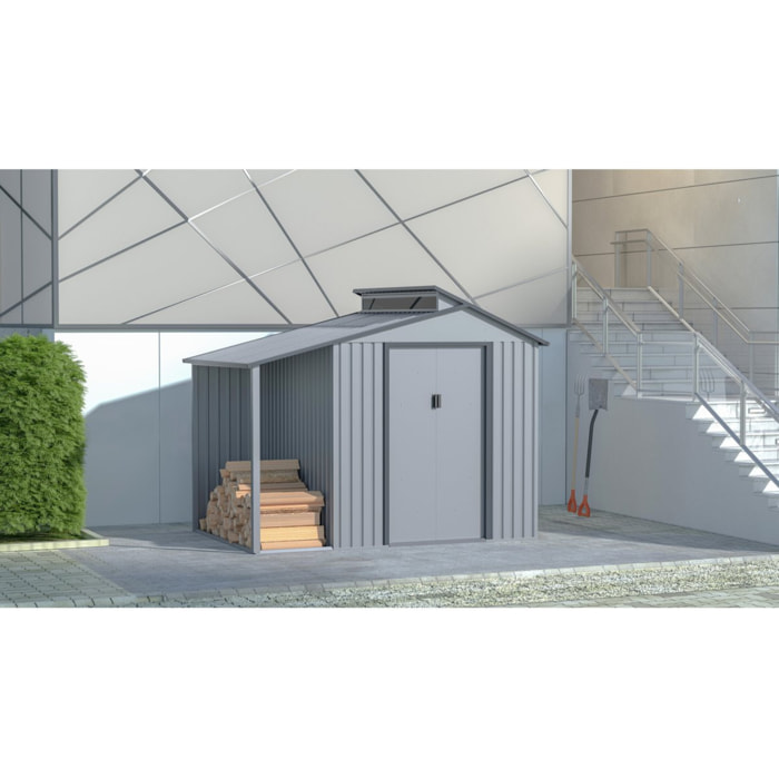 Abri de jardin métal avec pergola "Madras" - 9.12 m² - 257 x 355 x 237 cm - Gris