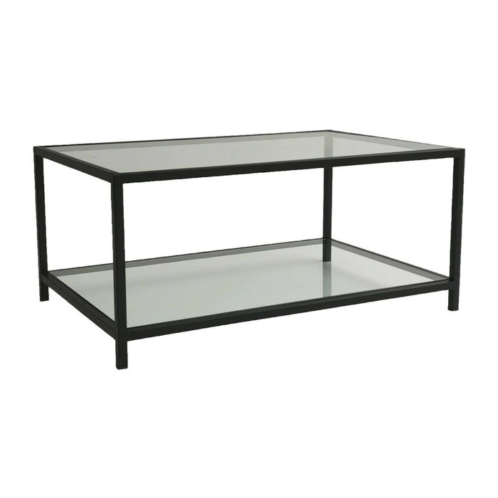 Tavolino da salotto Mina, Tavolo basso da caffè, Portariviste per divano, Ripiano da soggiorno, 90x60h40 cm, Tortora e Nero