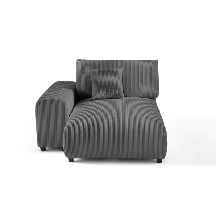 Garance - module d'assise méridienne gauche - en velours côtelé - Gris foncé