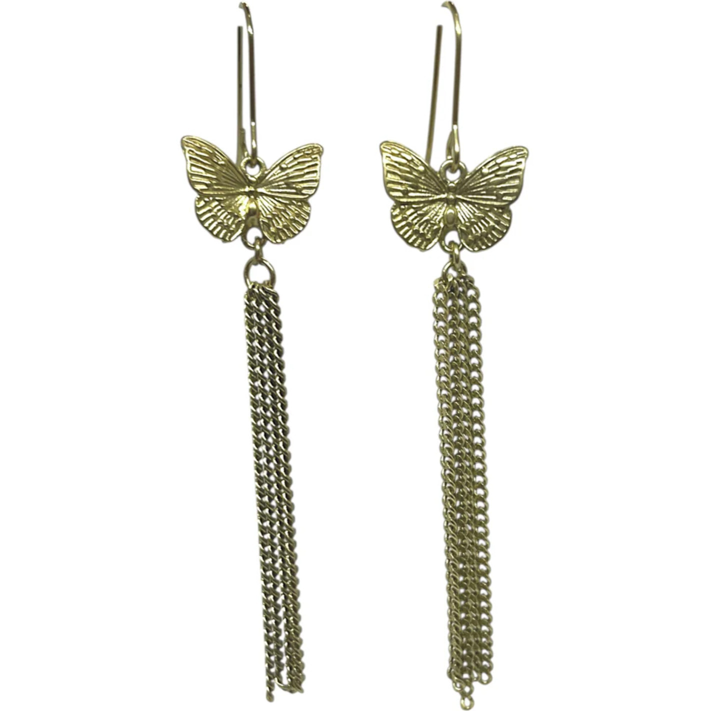 Pendiente mariposa gancho y cadenas dorado largo 8cm