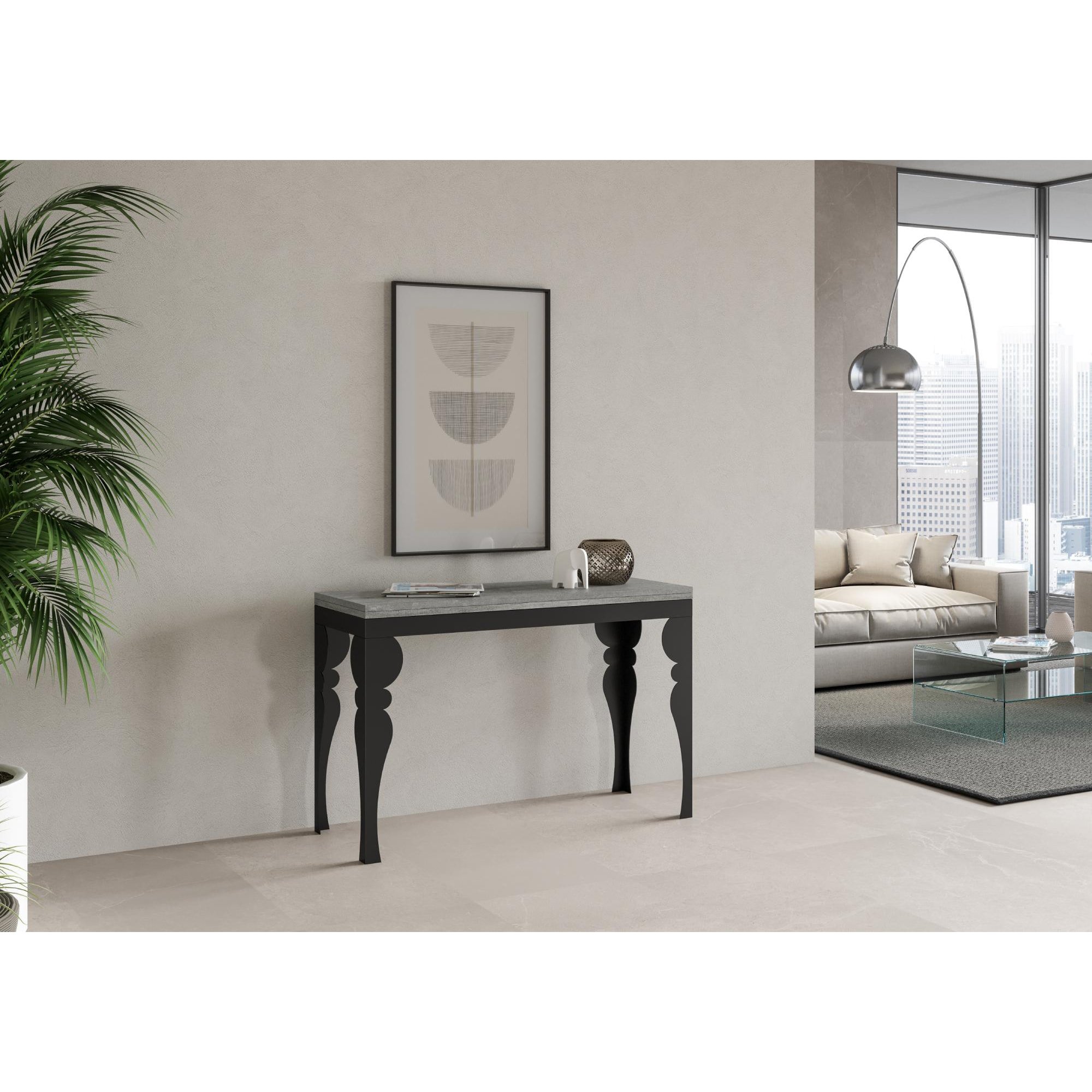 Table Paxon Double Ciment 120x45 ouverte/Allongée 120x90/200x90 pieds/cadre Anthracite