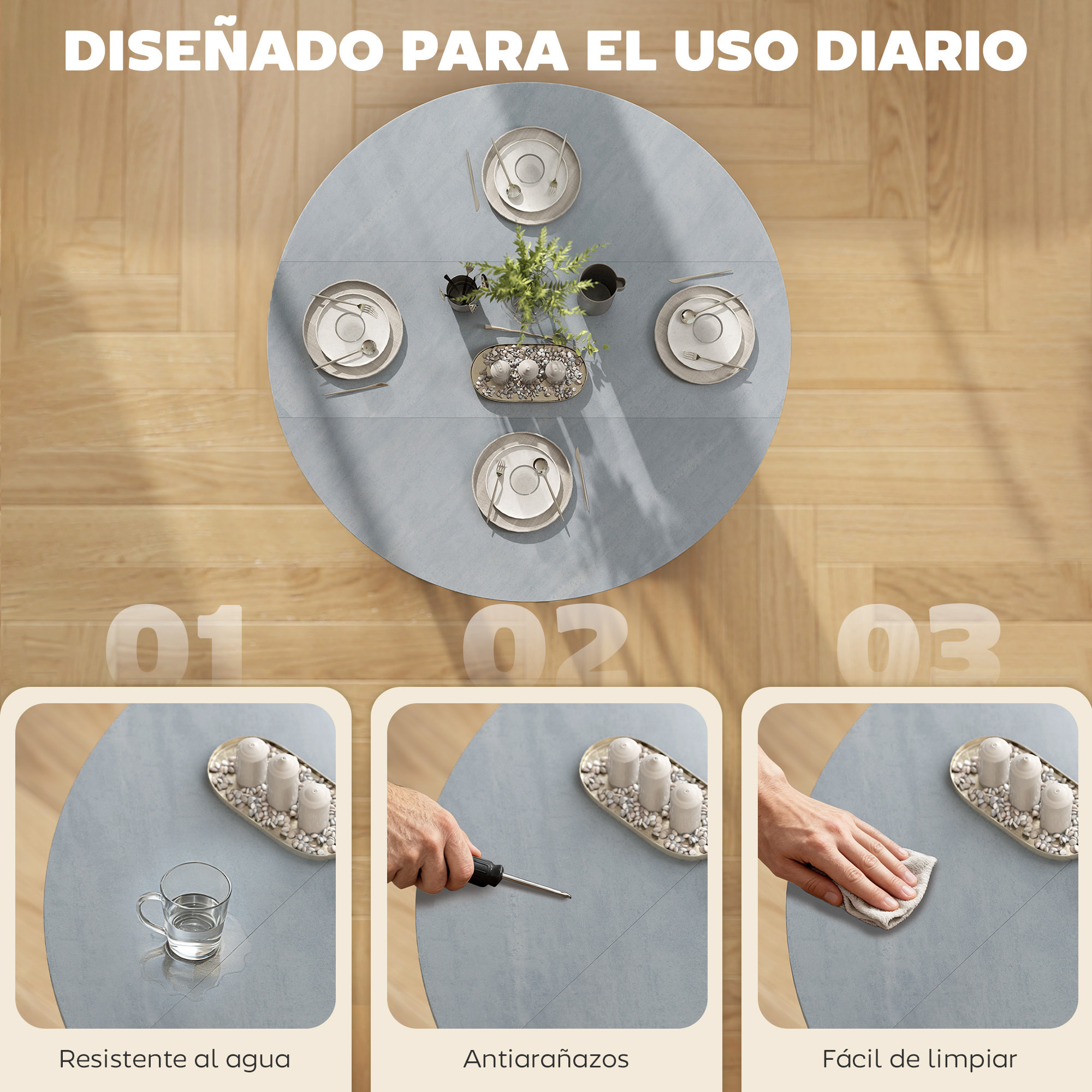 Mesa Plegable de Comedor para 2-4 Personas, Mesa de Cocina Plegable con Ruedas, Alas Abatibles, Estante Abierto, para Salón, 100x100x75 cm, Gris Cemento