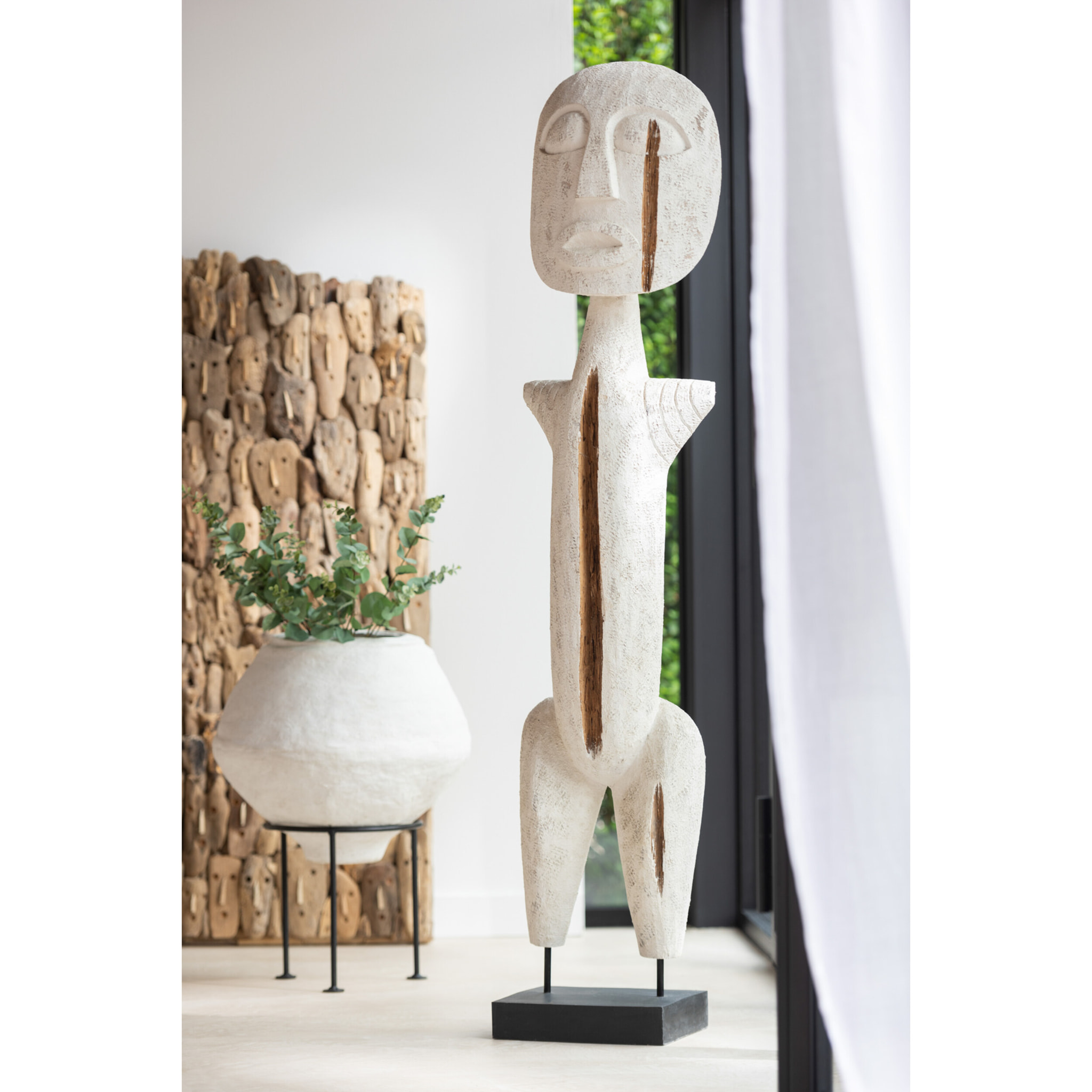 J-Line décoration Personnage Primitif - bois - blanc - extra large