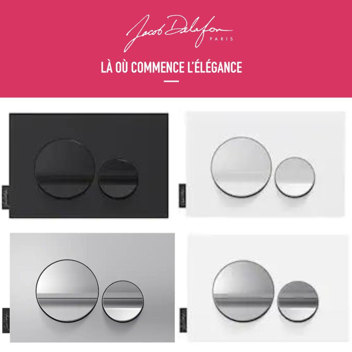 Plaque de commande JACOB DELAFON, double touches rondes Chrome brillant/Blanc mat