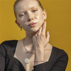 Collar con Cristal Morado acabado oro 18k