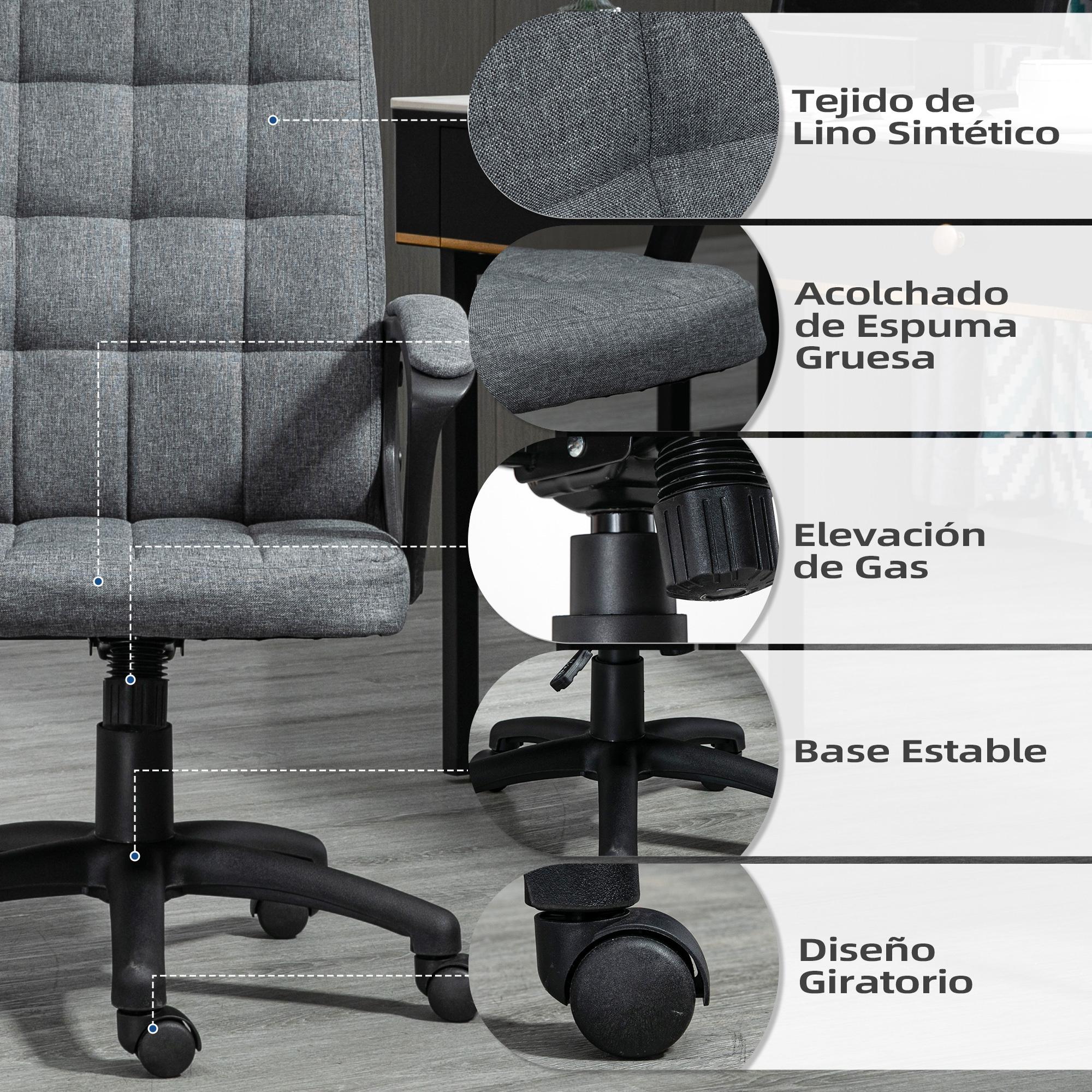 Silla de Oficina Silla de Escritorio Giratorio con Altura Ajustable y Reposabrazos Estilo Moderno Carga 120 kg para Estudio 59x63x96-105,5 cm Gris Oscuro