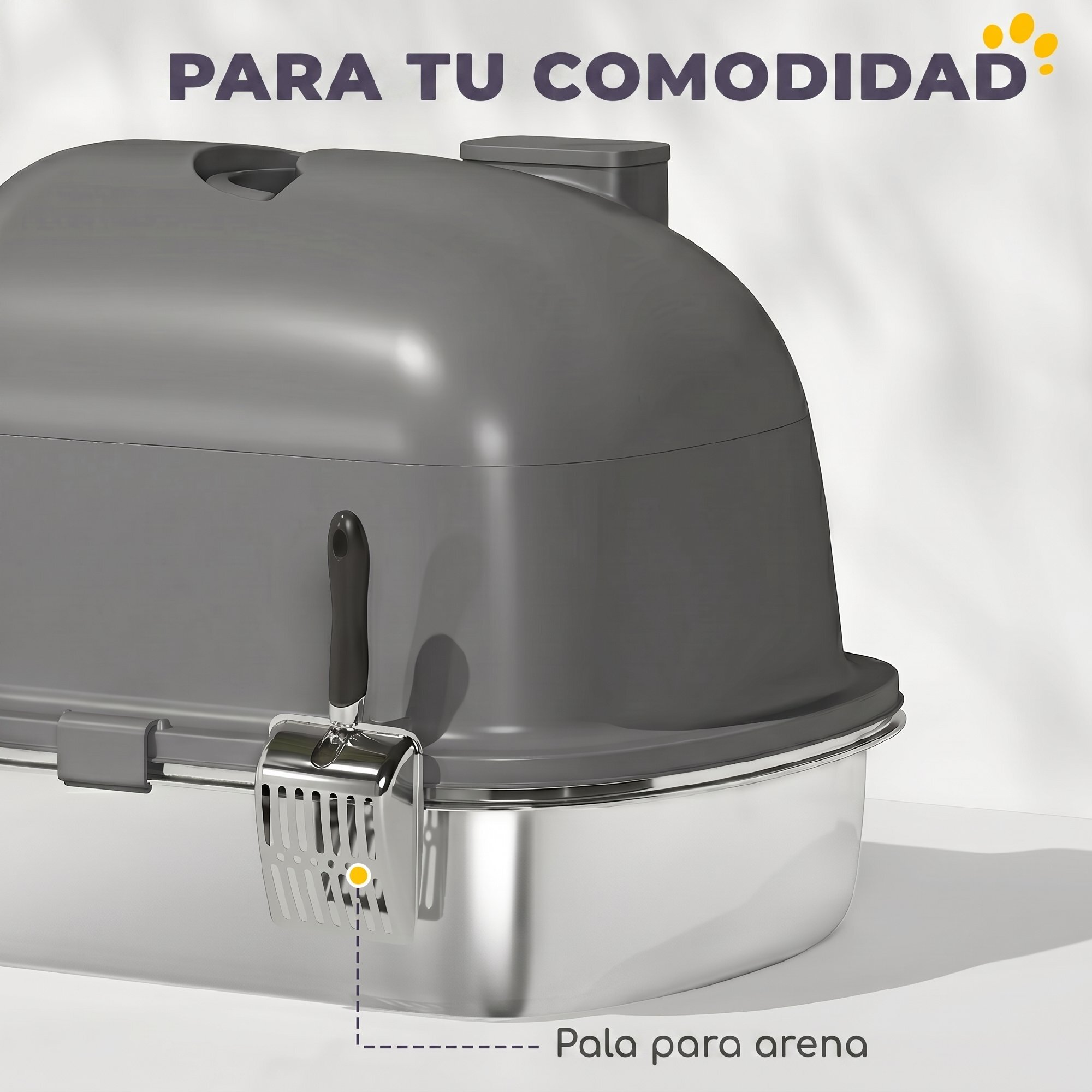 Arenero para Gatos Cubierto de Acero Inoxidable, Caja de Arena para Gatos, Arenero con Bolsa Desodorizante, Pala, Control de Olores, Antiadherente y Fácil de Limpiar, Gris Oscuro