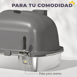 Arenero para Gatos Cubierto de Acero Inoxidable, Caja de Arena para Gatos, Arenero con Bolsa Desodorizante, Pala, Control de Olores, Antiadherente y Fácil de Limpiar, Gris Oscuro