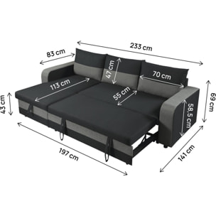 Canapé d'angle réversible/convertible en tissu "Victor" - 3 places - Noir