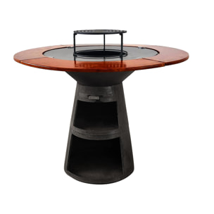 Barbacoa redonda con plancha de acero y grill y tablero de madera EFP59B WOOD PURLINE  W