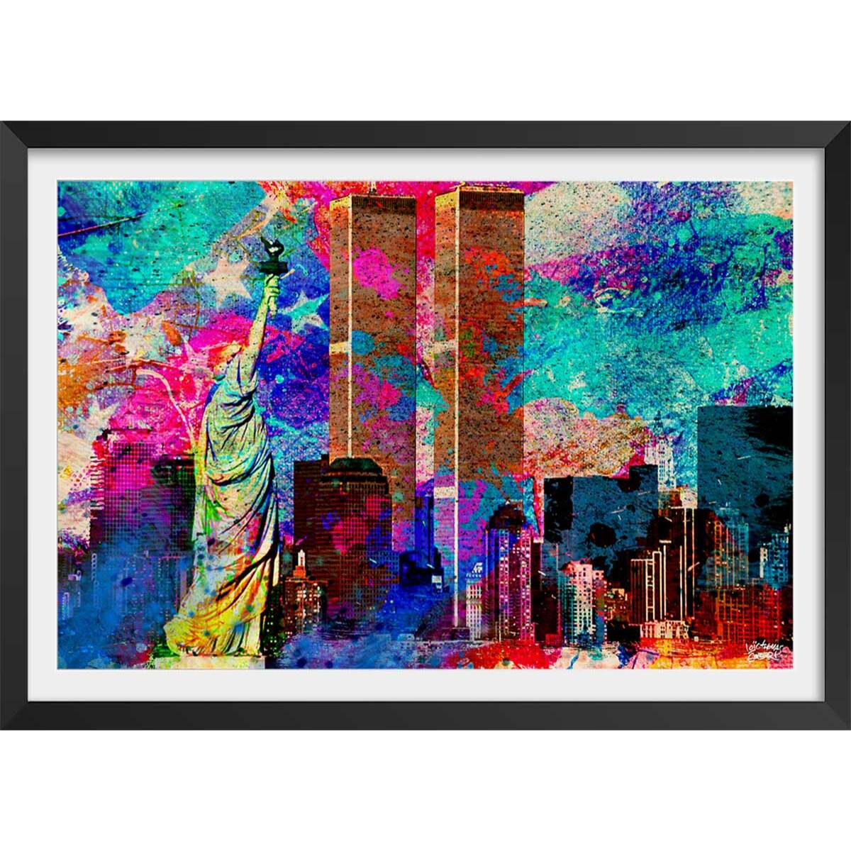 Affiche illustration graffiti new york Affiche + cadre en bois - Noir