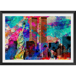 Affiche illustration graffiti new york Affiche + cadre en bois - Noir