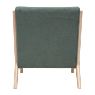 Fauteuil scandinave en tissu chenille vert kaki et bois clair massif DERRY