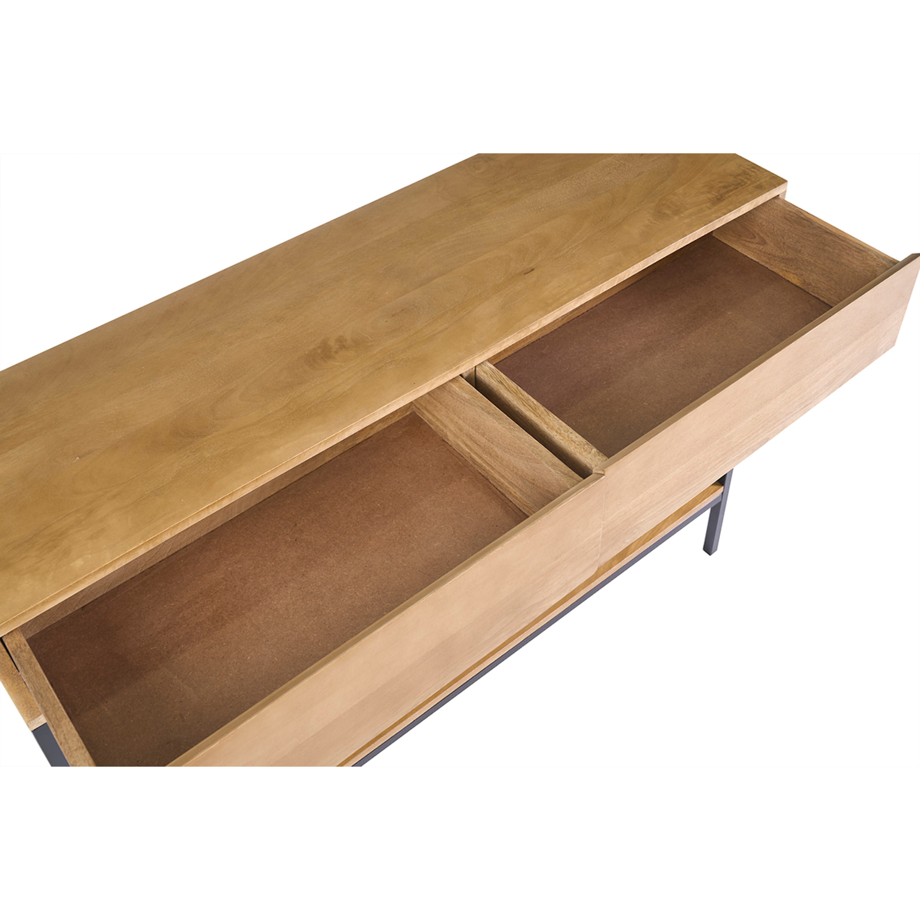 Console industrielle avec rangements 2 tiroirs en bois manguier massif et métal noir L110 cm YPSTER