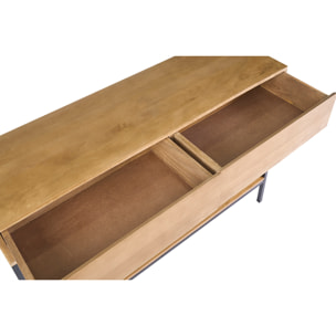 Console industrielle avec rangements 2 tiroirs en bois manguier massif et métal noir L110 cm YPSTER