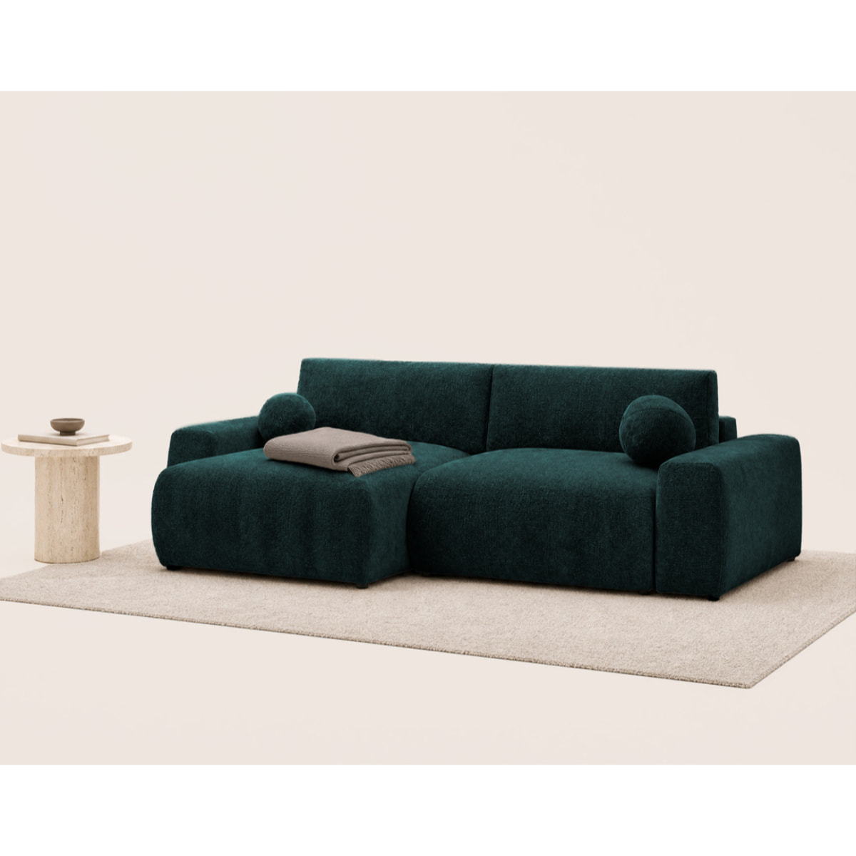 Constance - Canapé d'angle réversible 4 places convertible avec coffre en velours relief - Vert