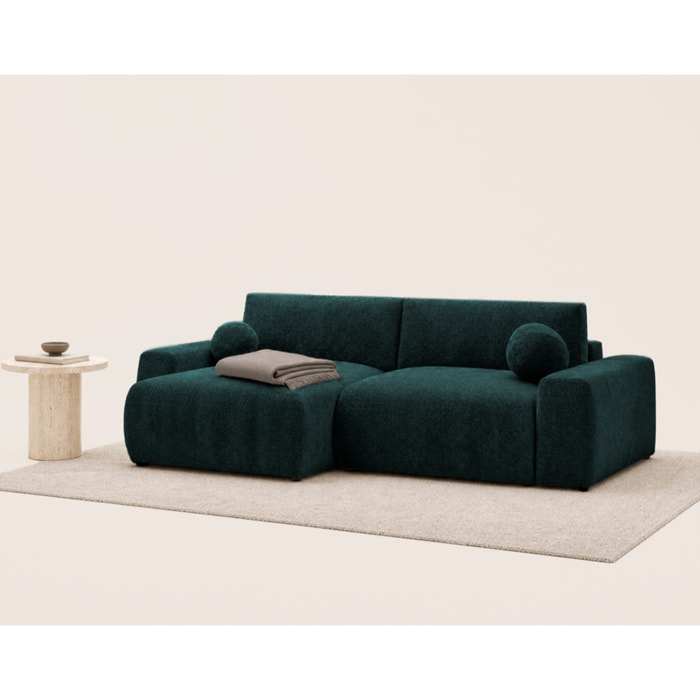 Constance - Canapé d'angle réversible 4 places convertible avec coffre en velours relief - Vert