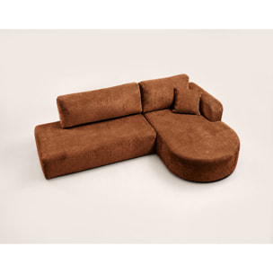 Miro - Canapé d'angle droit 4 places convertible avec coffre en velours texturé - Rouille