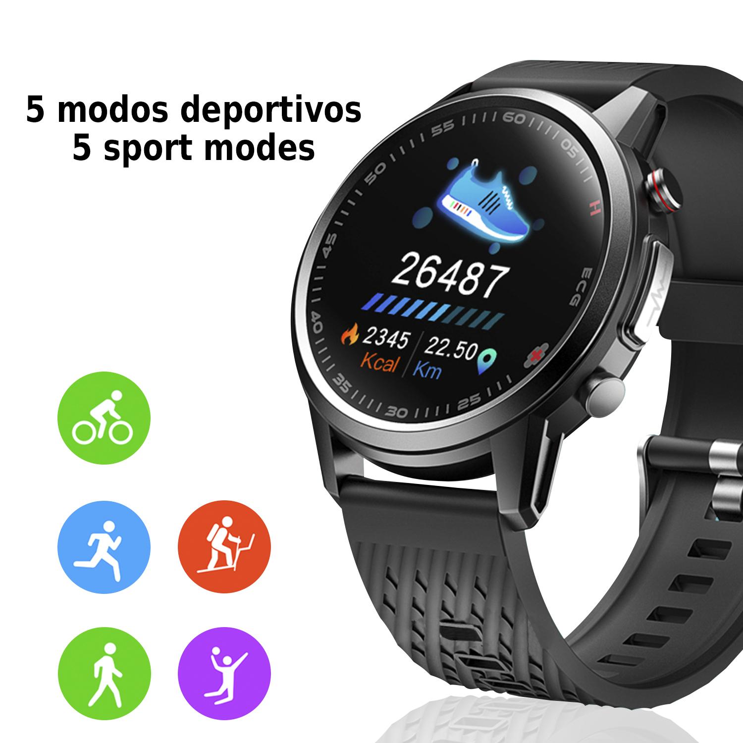 Smartwatch F800 con tratamiento laser sanguíneo, termómetro corporal, monitor cardíaco y de O2 en sangre. 5 modos deportivos.