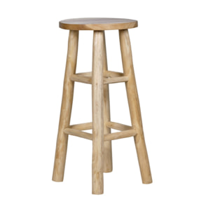 Tabouret de bar rond artisanal 75 cm de haut en bois de teck - MUFASA