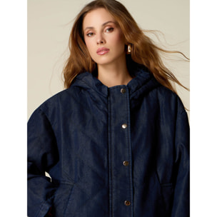Oltre - Giubbotto in denim trapuntato con cappuccio - Blu