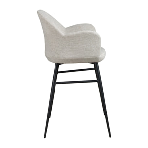 Taburete Angel Cerdá con reposabrazos con asiento y respaldo tapizados en tel gris claro patas de acero inoxidable en epoxi negro 56x55x96cm