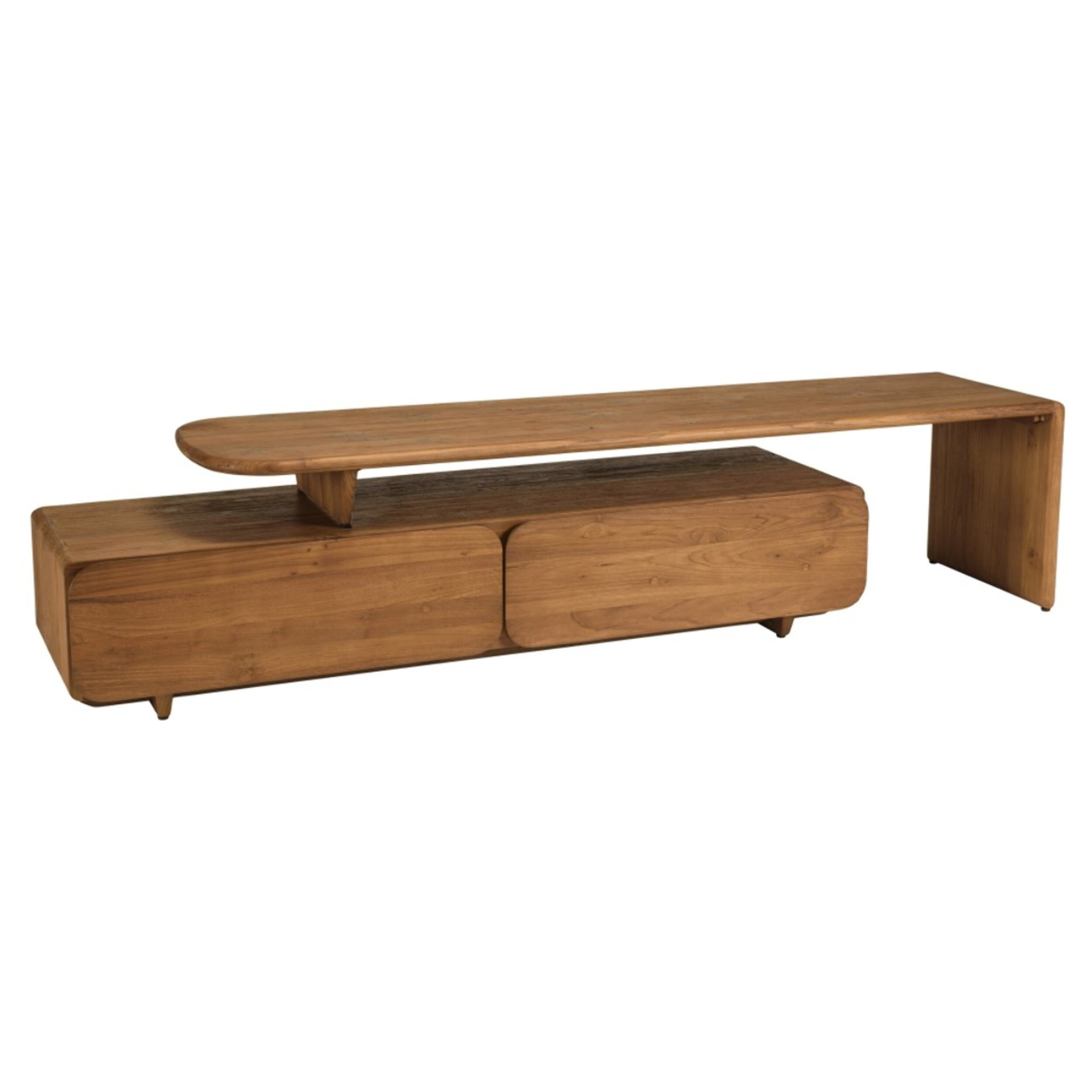 SIXTINE - Meuble TV 2 tiroirs 160x40cm en bois de teck recyclé